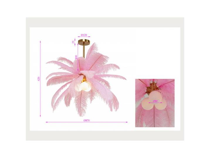 KARE Designer Hängeleuchte Feather Palm, dimmbar, violett / pink / rose, für Wohn- / Esszimmer, Design