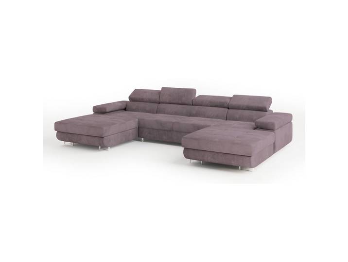 WOHNLANDSCHAFT LYKKE Lila Velours-Stoff mit Schlaffunktion