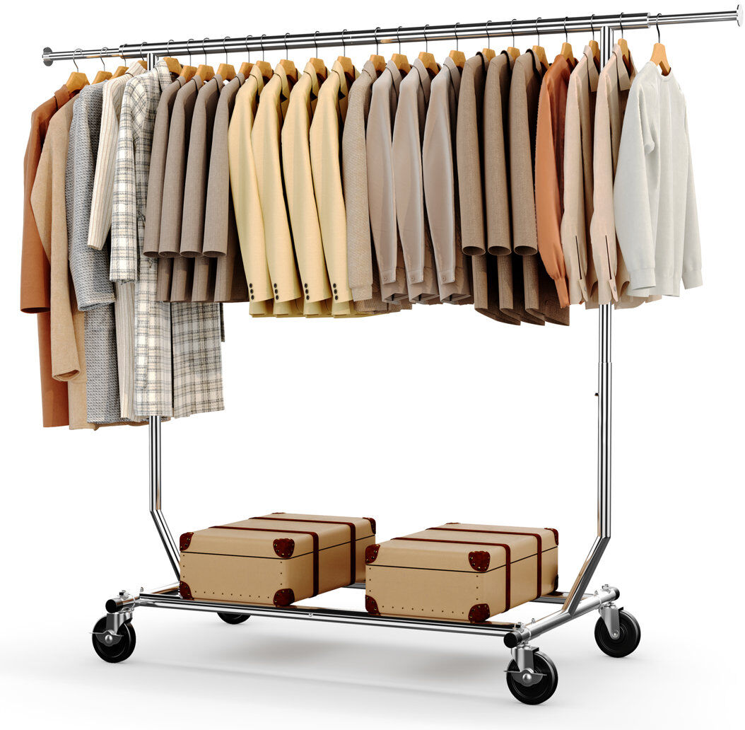 Rebrilliant Heavy Duty Clothes Rail 136kg (300lbs) Capacity, Extendable Hanging Rack with Lockable Wheels
