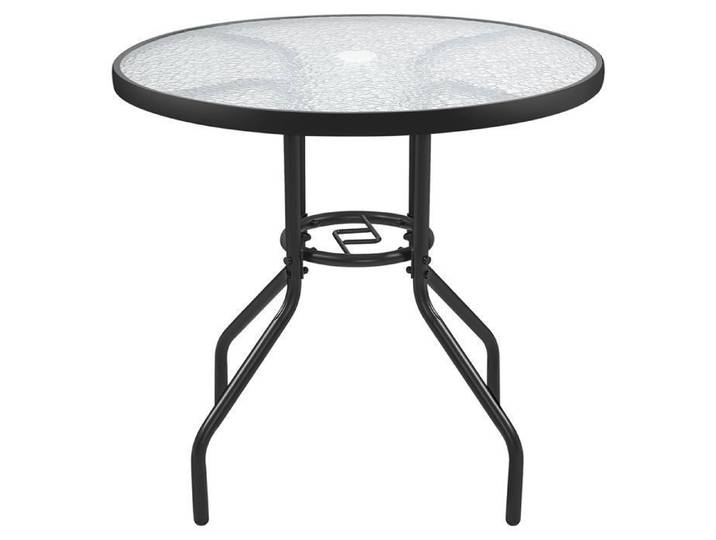 Yaheetech Table de Jardin en Verre Trempé Table d'Extérieur Ronde en Métal avec Trou pour Parasol Terrasse Patio Piscine Noir
