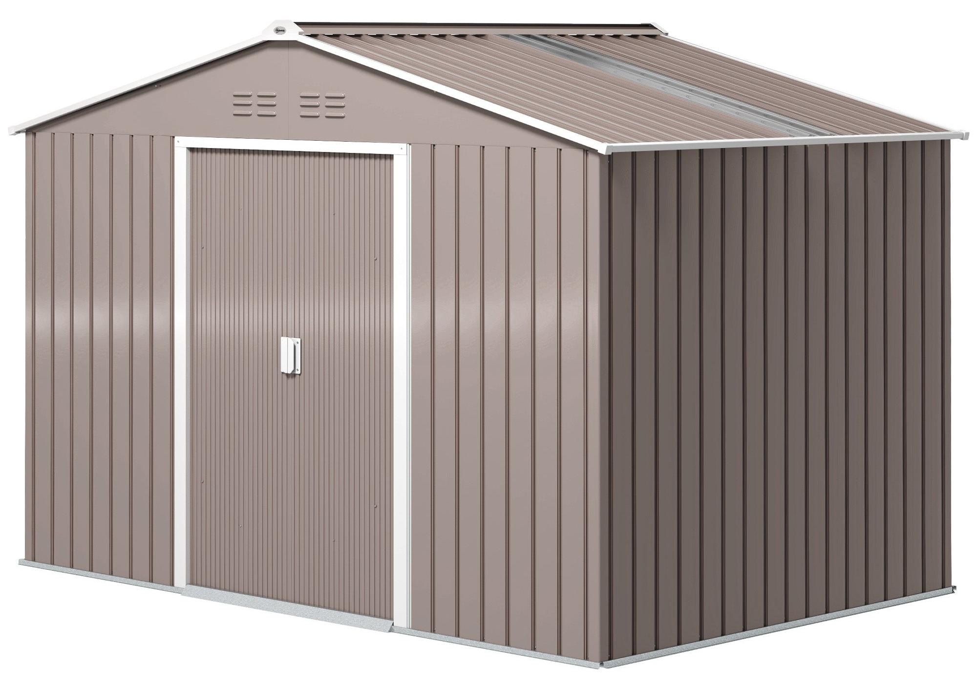 Geräteschuppen aus Metall mit Schiebetüren | Farbe: Braun | Abmessungen: 277x195x192 cm