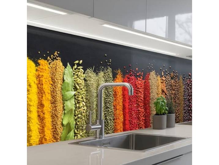 KitchenYeah© Küchenrückwand Selbstklebende Kitchen Wall Protector Küchen 80x250 cm - Rückenwand Küchenfronten Küchenrückwände Küche Wand Gewürze - Kräuter - Streifen - Regenbogen