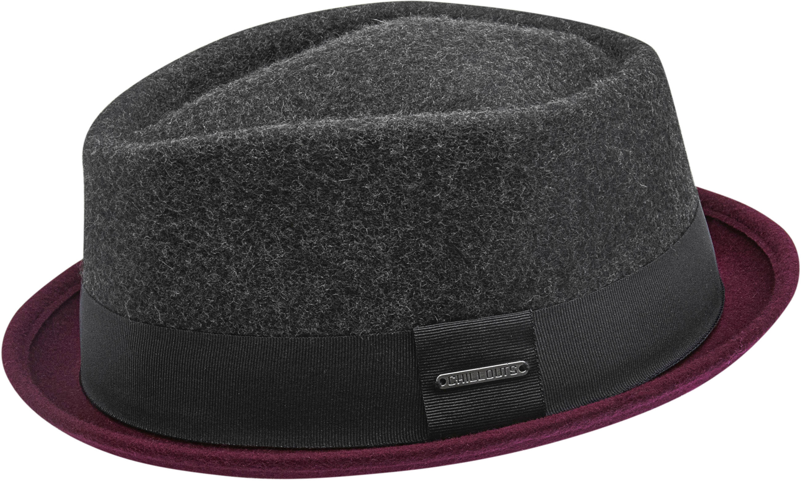Filzhut CHILLOUTS "Neal Hat", Herren, Gr. S/M (54/57), rot (grau bordeaux), Wolle, unifarben mit Farbeinsatz, Hüte Filzhut, Herrenhut mit Stoffband grau bordeaux S/M (54/57)