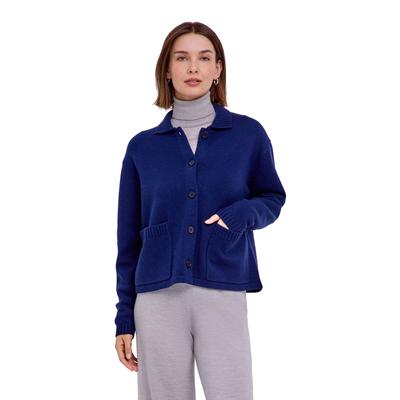 Cardigan FALKE "FALKE Cardigan", Damen, Gr. M, blau (schwarz night (6177)), Strickjacken