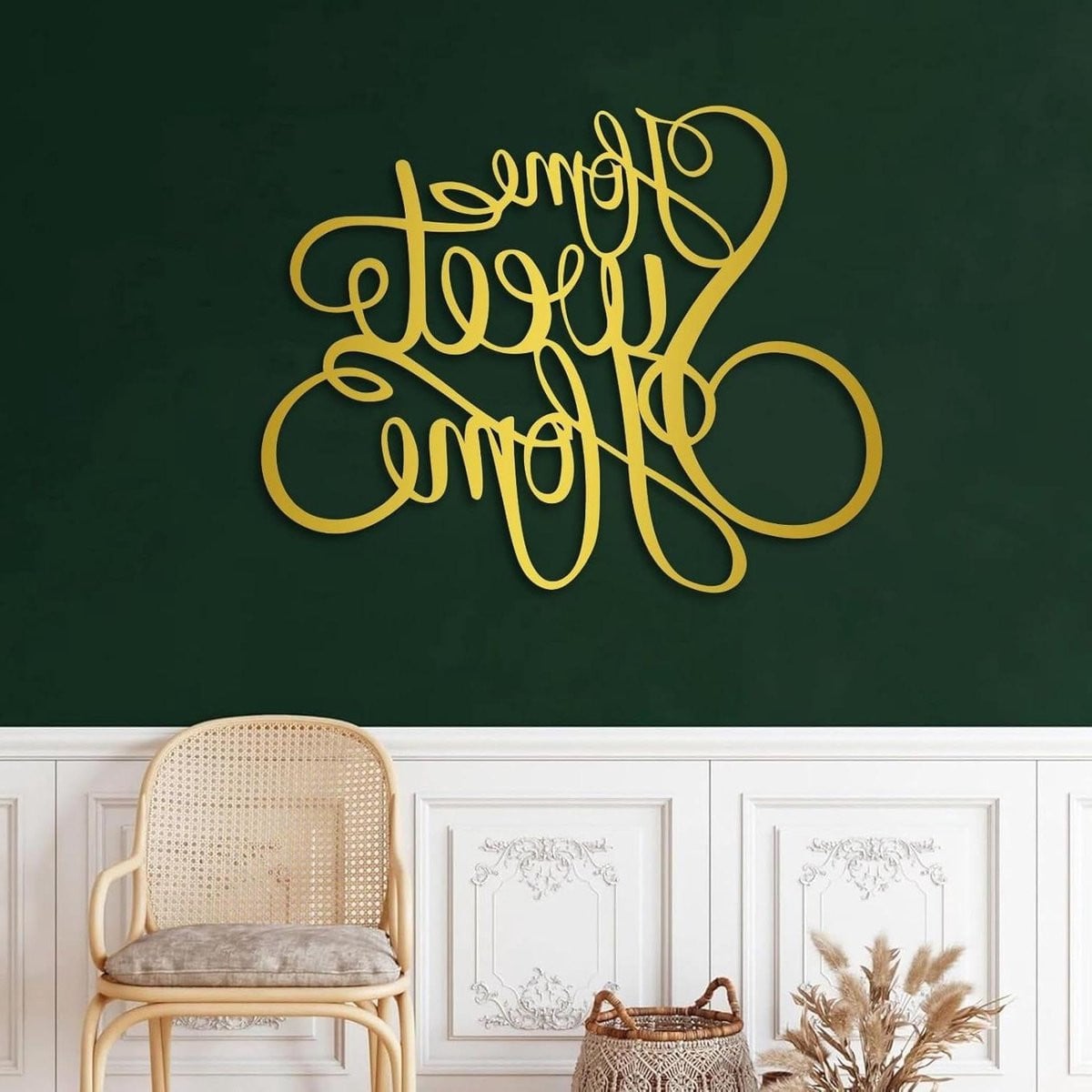 Home Tekst Metalen Wanddecoratie in Cursief Lettertype - Zwart - Tot 120 cm breed