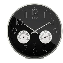 Mebus Funk-Wanduhren mit Thermo-/Hygrometer Ø30cm - schwarz