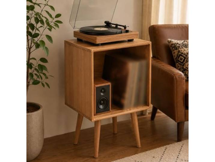 Massivholz-Stereo-Schrank, Offener Audio-Rack für Plattenspieler und Medien Massivholzkonstruktion, Wohnzimmeraufbewahrung, Einfache DIY-Montage, Stabile Struktur
