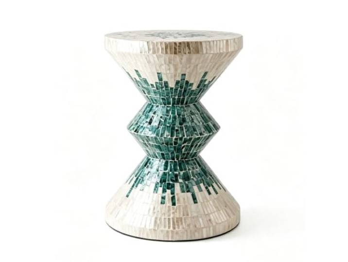 RBXNHGS Beistelltisch mit Capiz-Muscheln, Gartenhocker, Beistelltisch rund Capiz-Muscheln, Beistelltisch, Gartenhocker, Wohnzimmer, Kunsthandwerk(H*w 13.78*18.9in)