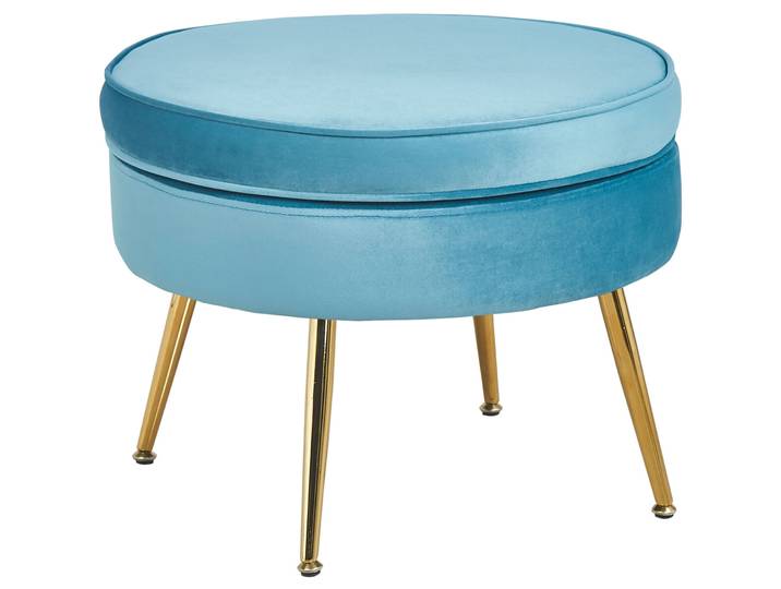 Hocker Khloe Blau, Gold Samt, Metall B 52 H 41 cm