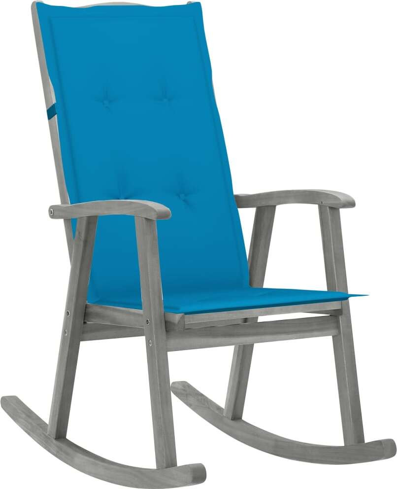 Natur24 Schommelstoel van grijs acaciahout met blauwe zitting