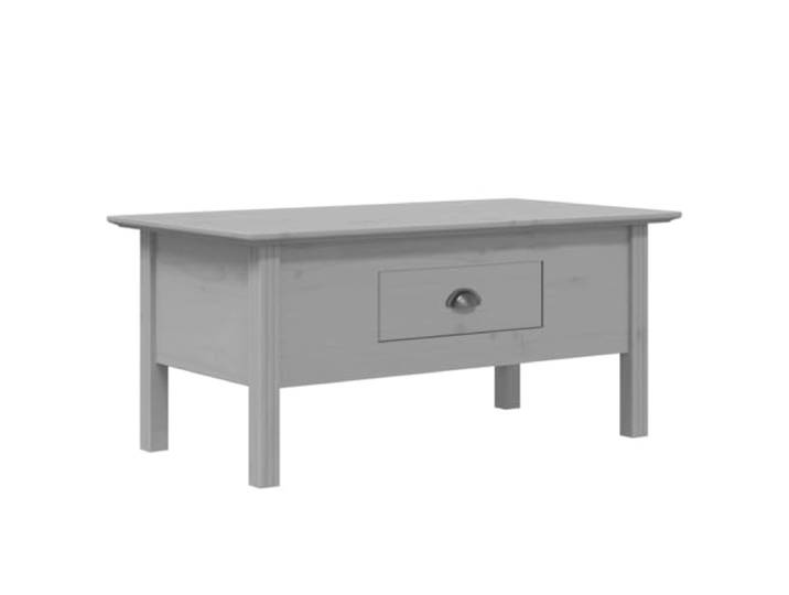 fsahslih Couchtisch BODO Grau 100x55x46 cm Kiefer Massivholz Schublade Stilvoller Wohnzimmertisch im französischen Landhausdesign mit Metallgriff und praktischem Stauraum für Ihr Zuhause.
