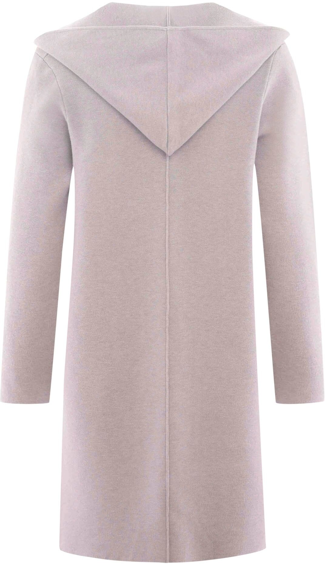 Cardigan ZWILLINGSHERZ "Janina", Damen, Gr. S/M, grau (hellgrau), Obermaterial: 50% Viskose, 27% Polyester, 23% Nylon, knielang, V-Ausschnitt, Strickjacken Cardigan, Kapuze, Taschen, Langarm, knielang, ohne Verschluss