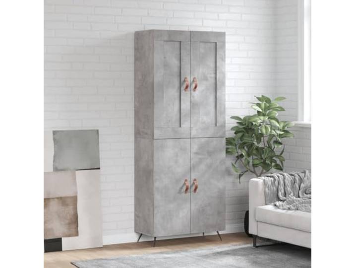 Highboard Betongrau mit Eisenbeinen, Elegantes Highboard aus Holzwerkstoff mit viel Stauraum und Türen, inklusive Wandhalterungssicherung
