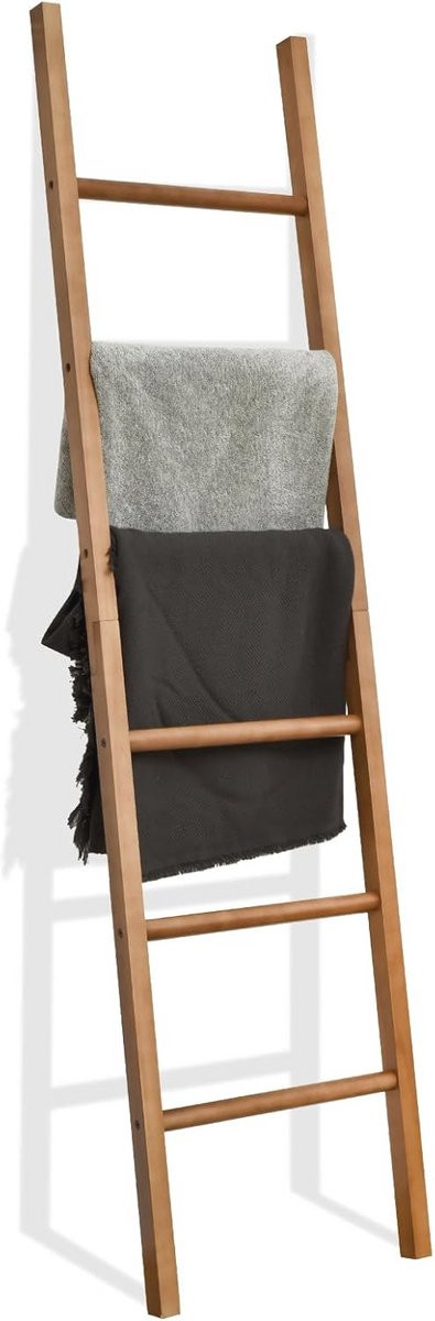 Houten Deken Ladder voor Decoratie en Opberging - Rustieke Muur Rack in Lichtbruin