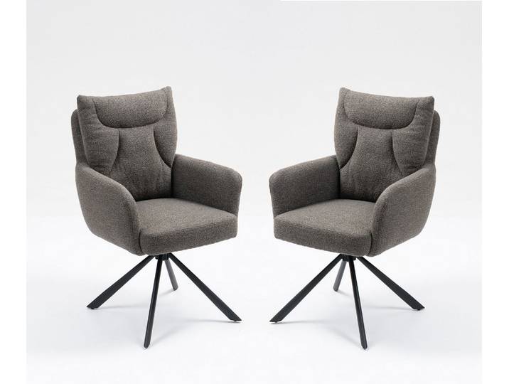 2er-Set Drehstuhl Esszimmerstuhl 'Donald' Stoff braun & Metall schwarz