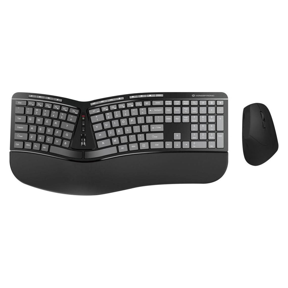 Conceptronic Wireless Keyboard+Mouse,ergo,Layout englisch sw (US, Kabellos) (ORAZIO02US)