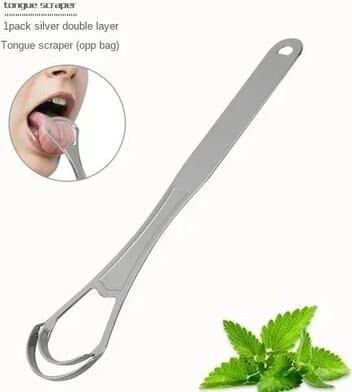 Uplift Essentials Reusable Stainless Steel Tongue Scraper For Oral Hygiene And Fresh Breath grey A