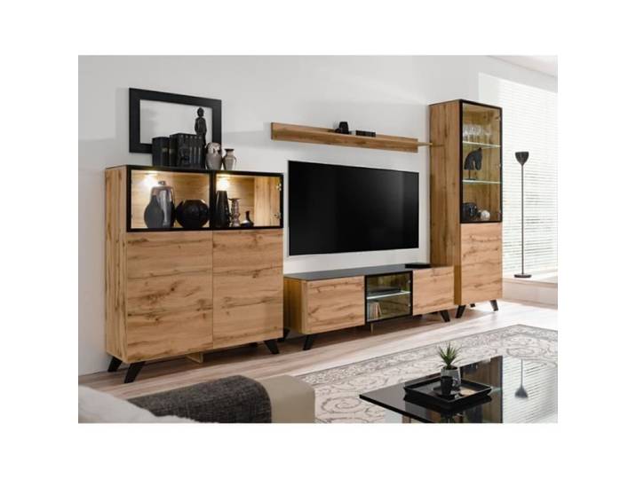 Ensemble mural meuble TV - Thin - 4 éléments - Bois