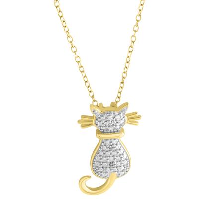 Kette mit Anhänger FIRETTI "Schmuck Geschenk, Katze", silber (gelbgoldfarben, silberfarben), Halsketten, Damen, 0,02, Diamanten Silber 925 (Sterlingsilber), L: 45 B: 1mm, Diamanten, Silber 925 (Sterlingsilber), mit Diamanten, B:1mm