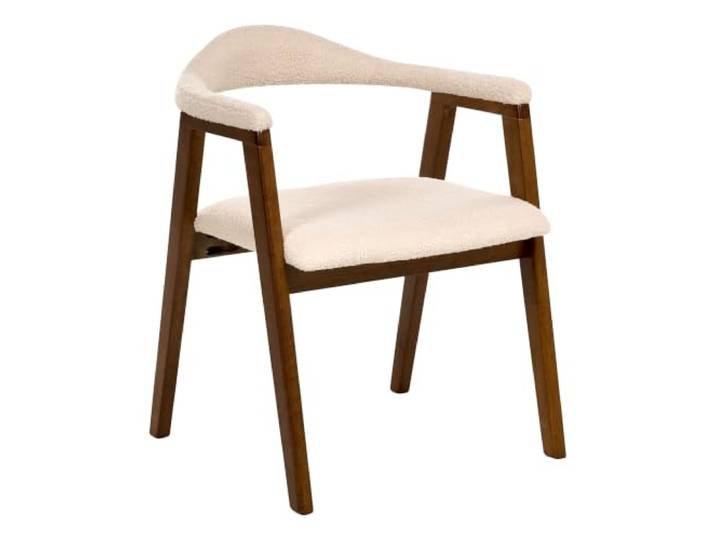 Beliani Esszimmerstuhl 2er Set Gummibaumholz Bouclé Dunkelbraun/Hellbeige Retro Oneco