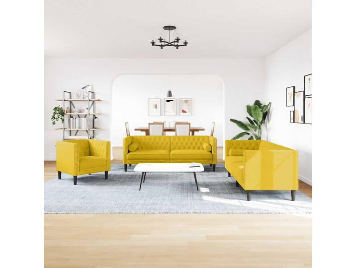 vidaXL Ensemble de 3 canapés Chesterfield avec traversins Jaune velours
