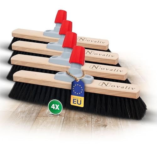 Novaliv Set van 4 Bezemkoppen van Natuurlijk Paardenhaar, 40 cm, Zwart