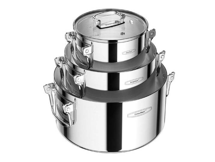 LuxusKollektion Topf-Set Topfset Edelstahl 6-tlg. Induktion stapelbar klappbare Griffe