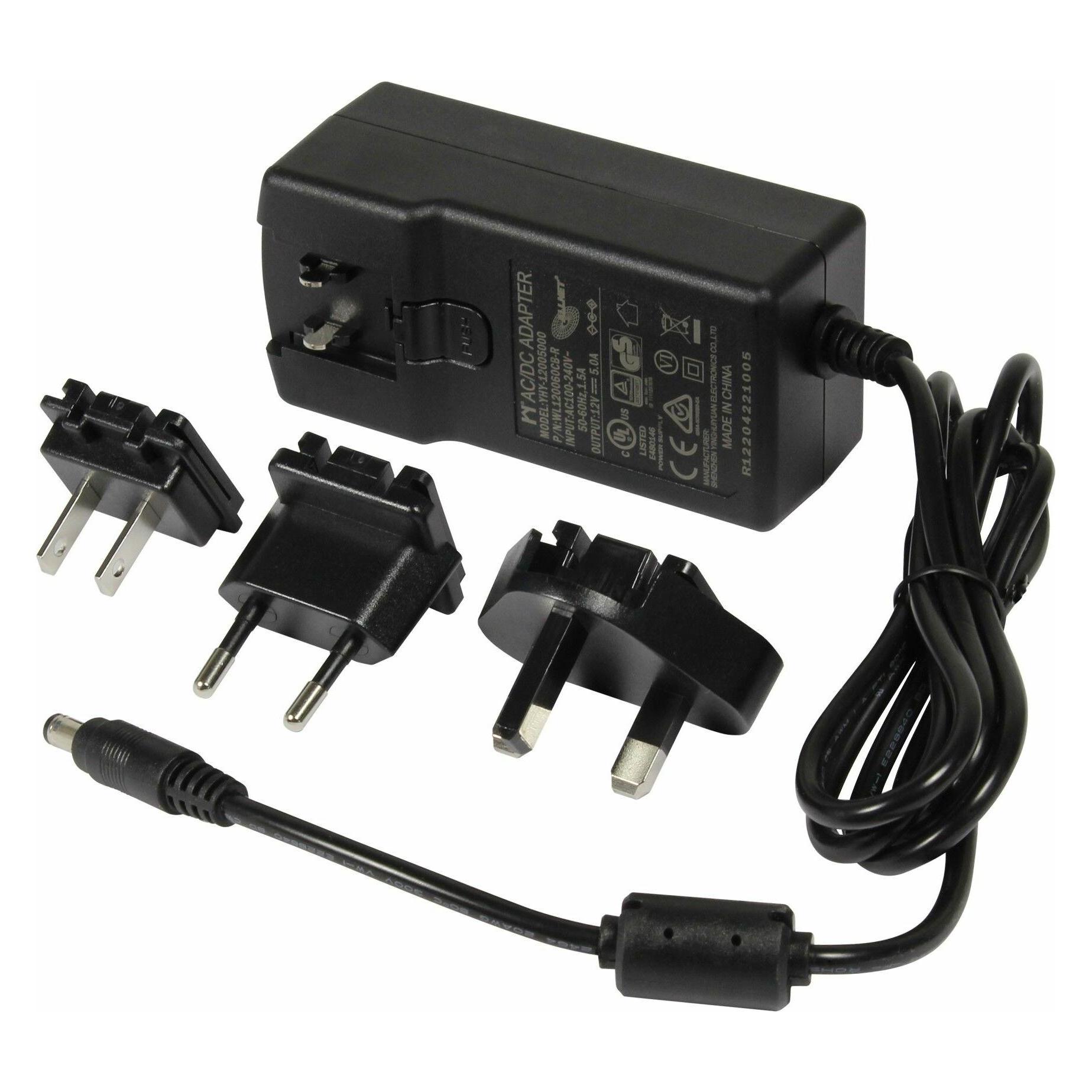 Allnet Ersatznetzteil 12V5A EU Type schwarz mit Adapter EU US UK (ALL-PSU12V5A-EUUSUK)