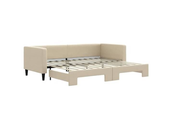 PUGYNBK Schlafsofa Nest, cremefarbener Stoff, 80 x 200 cm Struktur aus Holz und Metall, Lattenrost im Lieferumfang enthalten, Matratze nicht im Lieferumfang enthalten