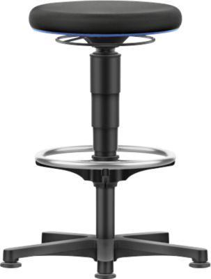 Allround Hocker Bimos, sitzhöhenverstellbar 560-810 mm, mit Gleiter & Fußring, Stoffbezug, atmungsaktiv, Farbring blau