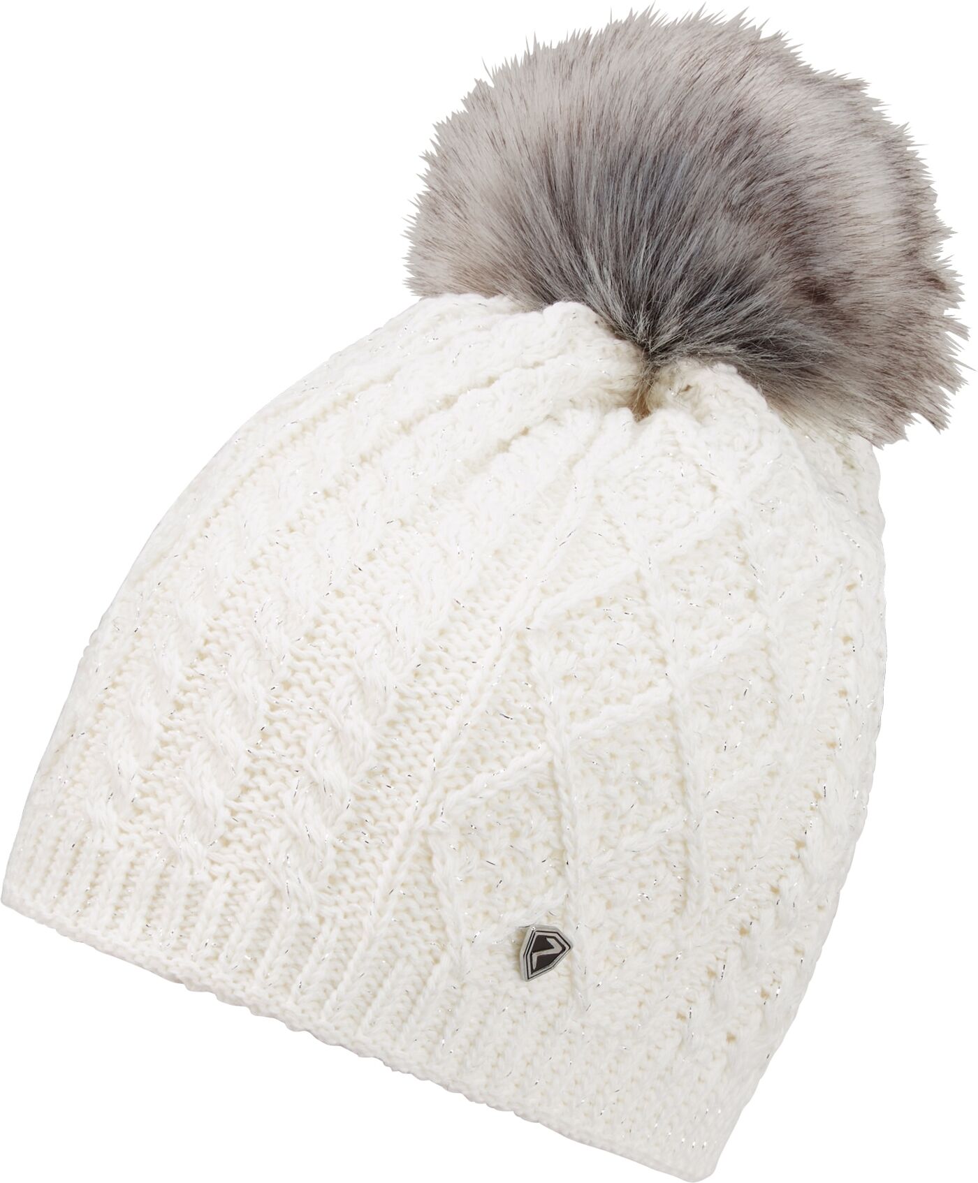 Strickmütze ZIENER "ILLHORN-Z DAMEN", Damen, weiß, Kunstfaser, Mützen Strickmütze, mit Glitzergarn und Kunsfellbommel