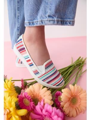 Women's The Dottie Cotton Canvas Slip On Sneaker by Comfortview in Baja Stripe (Size 10 1/2 M)
