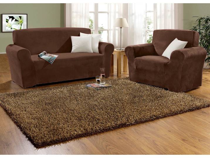Stretchbezüge mit Fleckschutz, Braun, Größe 105 (TV-Sessel-Bezug)
