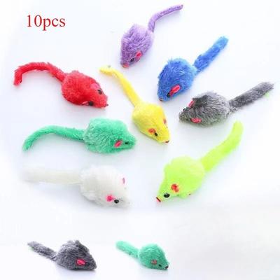 Inspire Select Catnip Squeaky Mouse Toy For Cats Interactive Faux Fur Bite & Hunting Toy For Kittens 10 Pcs Random