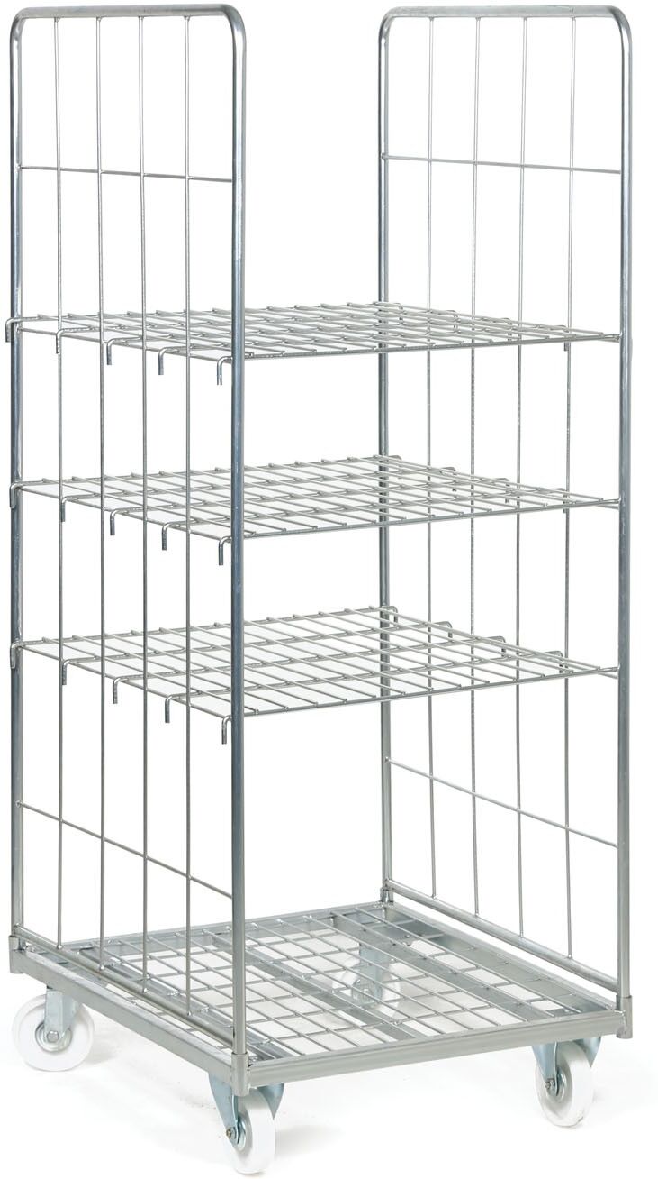 B2B Partner Rollbehälter mit Gitterwänden, Gitterwagen BASIC, 3x Gitterboden, 1660x710x810 mm