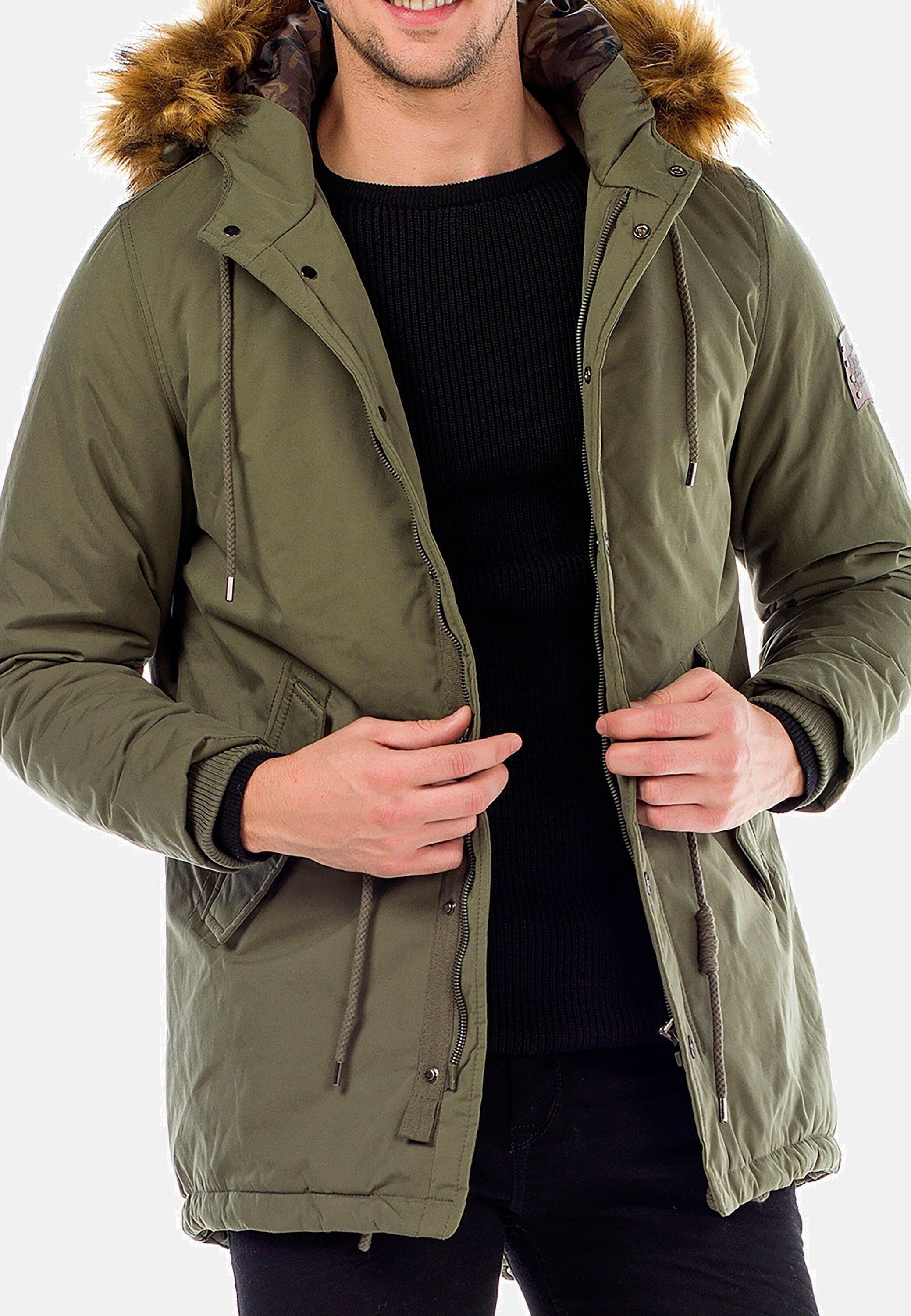 Winterjacke CIPO & BAXX "Cipo & Baxx Jacke", Herren, Gr. XL, grün (khaki), Obermaterial: 100% Polyester PES., uni, regular fit, V-Ausschnitt, Jacken Winterjacke, mit Kordelzug zur Taillierung, CM150