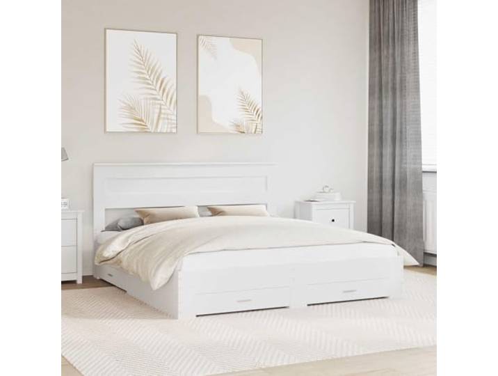 Bettgestell mit Stauraum Holzwerkstoff städtisches Wohnen modernes Design Bettrahmen mit Kopfteil Weiss 180x200 cm Holzwerkstoff Bettgestell mit Bettkasten und Lattenrost Stauraumbett Stabil Fuer