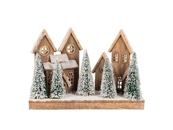 Weihnachtsdeko mit verschneitem Dorf