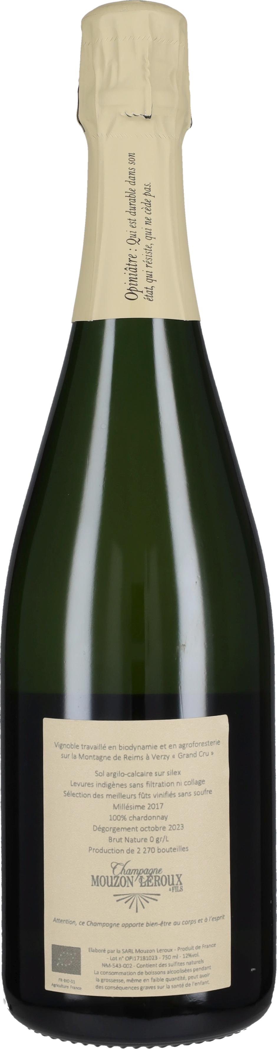 Mouzon Leroux Champagne Extra Brut Blanc de Blancs Grand Cru 'L’Opiniatre' Mouzon Le