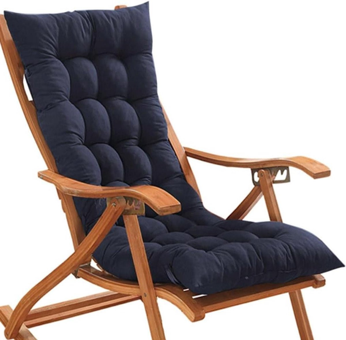 Comfortabel stoelkussen met rugleuning en koordjes - Marineblauw - 60 x 40 cm