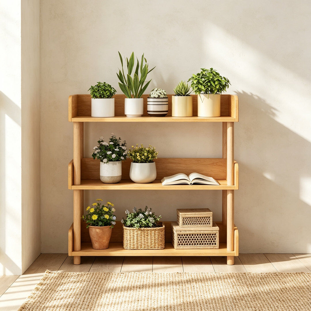 Brambly Cottage Book Display Bookcase with Solid Wood Posts Natural 3-Tier