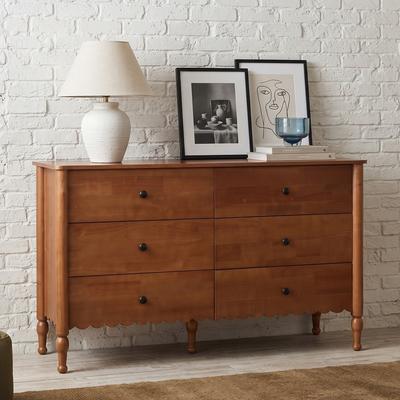 55'' Wooden Sideboard Buffet Cabinet 6 Drawer Dresser for Bedroom, Legs Oak Wooden Double Chest of 6 Drawers