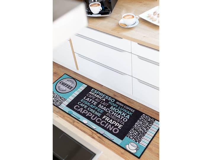 Küchenläufer Cafe 50 x 150cm Blau/Türkis/Grau