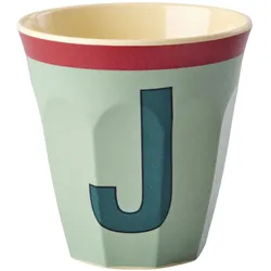 RICE Melamin Buchstabenbecher Vintage Medium, J Khaki