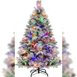 COSTWAY 136 cm künstlicher Weihnachtsbaum mit Beleuchtung, Schnee und Zapfen, Weihnachtsbaum, 8 Lichtmodi, 472 PE PVC-Zweigspitzen