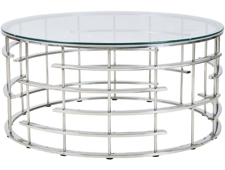 Couchtisch SALESFEVER Glastisch: Stil und Funktionalität Wohnzimmertisch , silber (silber, silber, klar), B:90cm H:42cm T:90cm, Metall, Sicherheitsglas, Tische, Couchtisch, Gestell gefertigt aus rostfreiem Edelstahl