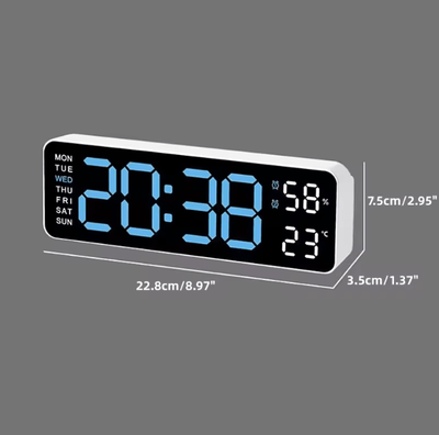 Inspire Curations 10 Inch Smart LED Digital Wall Clock Minimalist Calendar & Temperature Display white