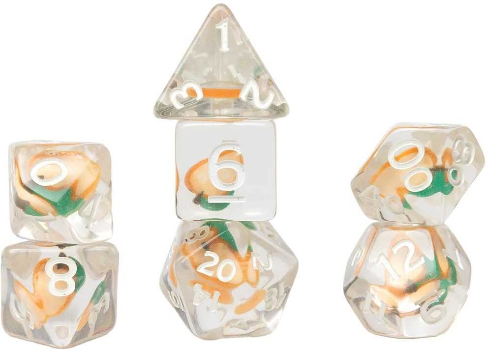 Peach: Fruit Slice Dice Set - Sirius Dice, Seven-Piece Polyhedral Dice Set, Warm Orange, Suitable for Tabletop Role-Playing Games