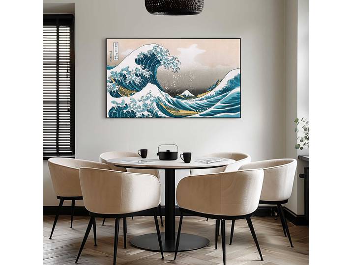 Kunstdruck Hokusai Große Welle MDF - Mitteldichte Holfaserplatte Blau/Blau/Weiß 70 x 118 x 3cm