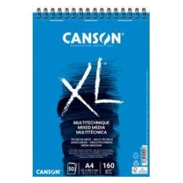 Canson Studienblock XL MIXED MEDIA, DIN A4 weiss, 50 Blatt, 160 g/qm, mit Spiralheftung oben, sehr (A4, Blanko) (C31078A034)